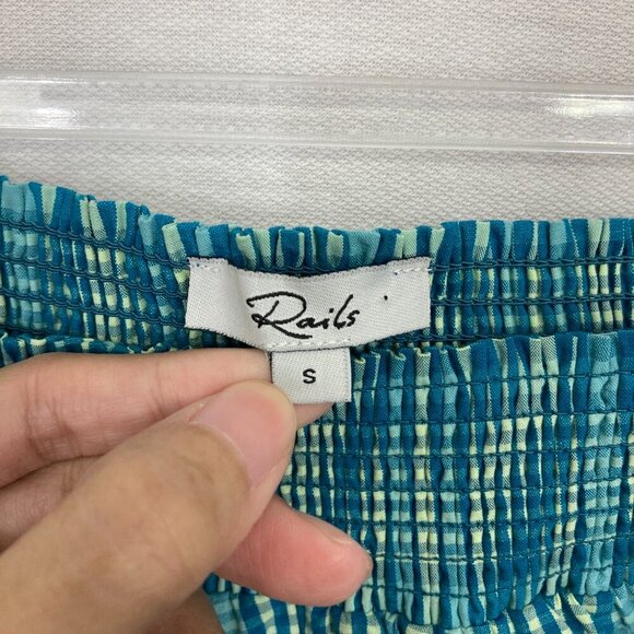 Rails Blue Green Augusta Mini Check Square Neck Top Small - Picture 4 of 11